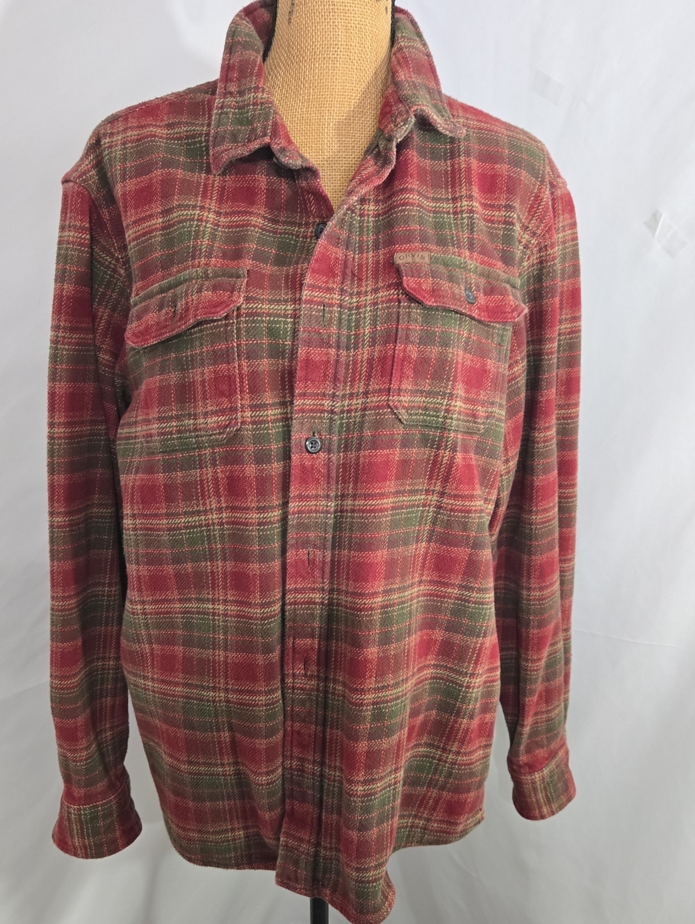 Orvis Red and Green Plaid Button-Up Shirt Jacket